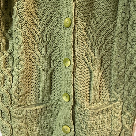 Kilronan Knitwear Womens Sweater Cardigan S 100% Wool Aran Knit Green Ireland - Picture 3 of 7
